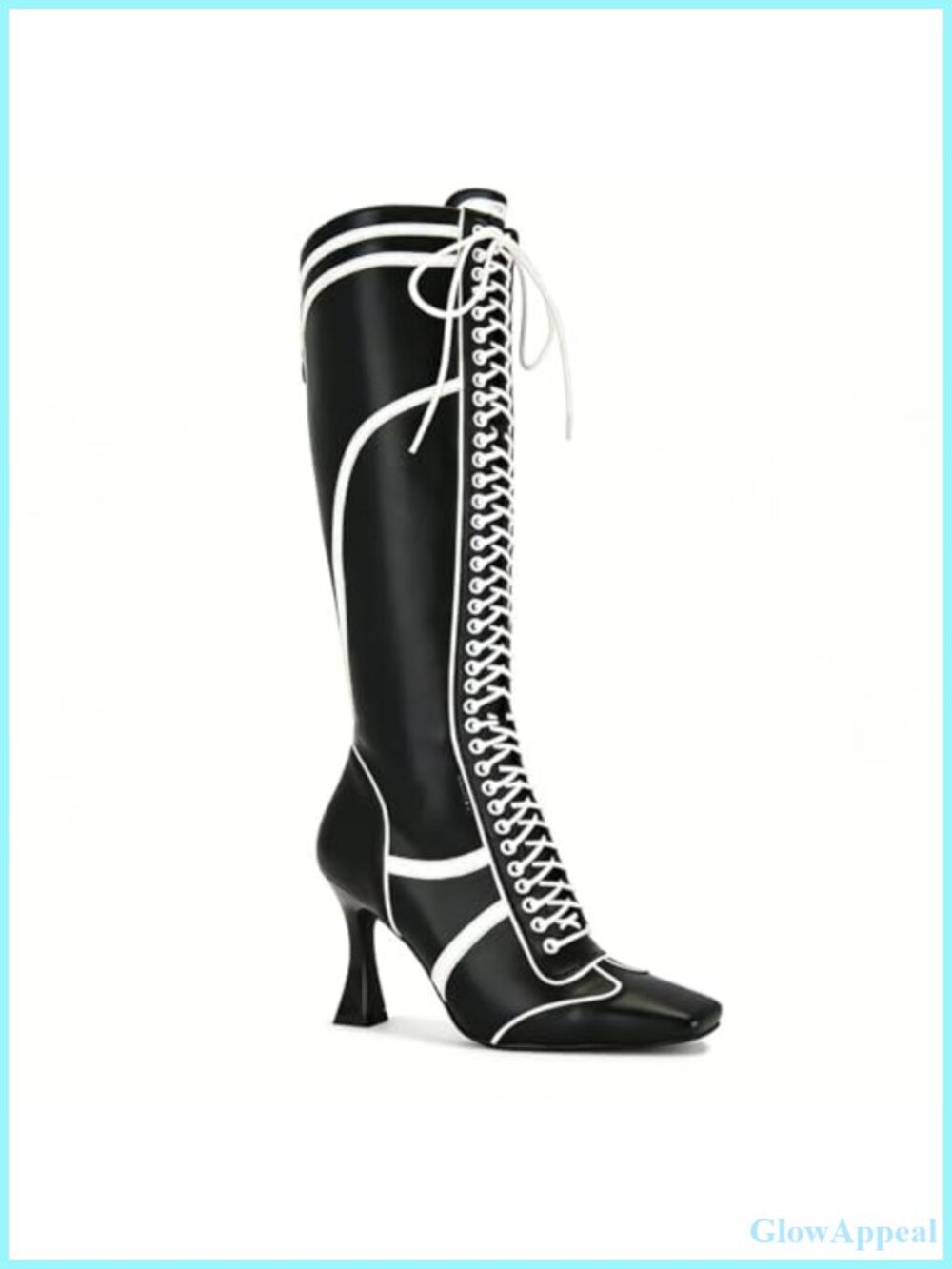 Lace Up High Heel Knee High Boots Peep Toe PU Zipper